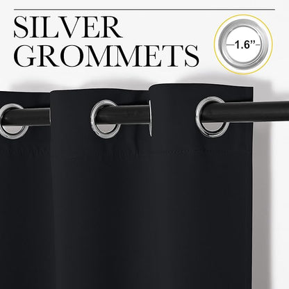 NICETOWN Blackout Curtain Panels for Bedroom, Black, 2 Panels, W34 x L36-inch, Thermal Insulated Grommet Top Blackout Draperies and Drapes for Basement