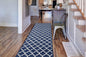 Custom Size Cut to Length Moroccan Trellis Design Runner Rug Mat For Wide Long Hallways with Non-Slip Rubber Backing, Better Traction for Pets, Prevent Slippage, Trellis Navy Blue, 31 inch X 15 feet