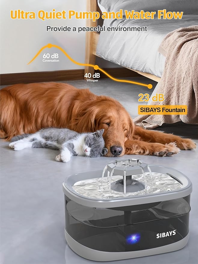 SIBAYS 2.5Gal/9.5L Dog Water Fountain for Large Dogs, 3 Flow Modes Large Pet Water Fountain for Cats, Automatic Dog Water Bowl Dispenser with 7" Filter & Smart LED Pump, Quiet, BPA-Free Material(FS68)-Mewly Pet
