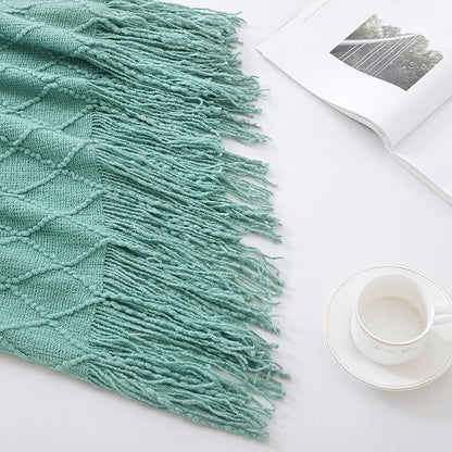 BOURINA Dark Cyan Throw Blanket 50x60 Inches Throw Textured Solid Soft Sofa Couch Decorative Knit Blanket