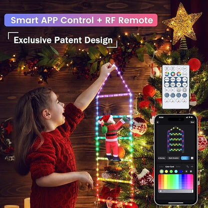 Toodour Christmas Decorations Lights, 3.3ft Smart RGB Christmas Decorative Lights with Santa Claus, Bluetooth & App Controlled Ladder Light - Music Sync Color Changing Xmas Light for Indoor Outdoor