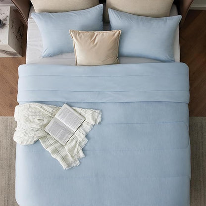 Bedsure King Comforter Set - Cooling and Warm Bed Set, ICY Blue Reversible Bedding for All Season, 3 Pieces, 1 King Size Comforter (102"x90") and 2 Pillow Cases (20"x36")