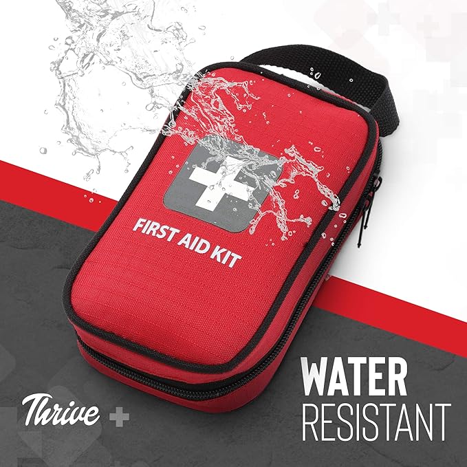 Thrive First Aid Safety Kit - 100-Piece Bag - Compact Waterproof Rip-Stop Nylon Pouch - Multi-Size Bandages, Antiseptic Wipes & Safety Pins for Car & Travel-Mewly Pet