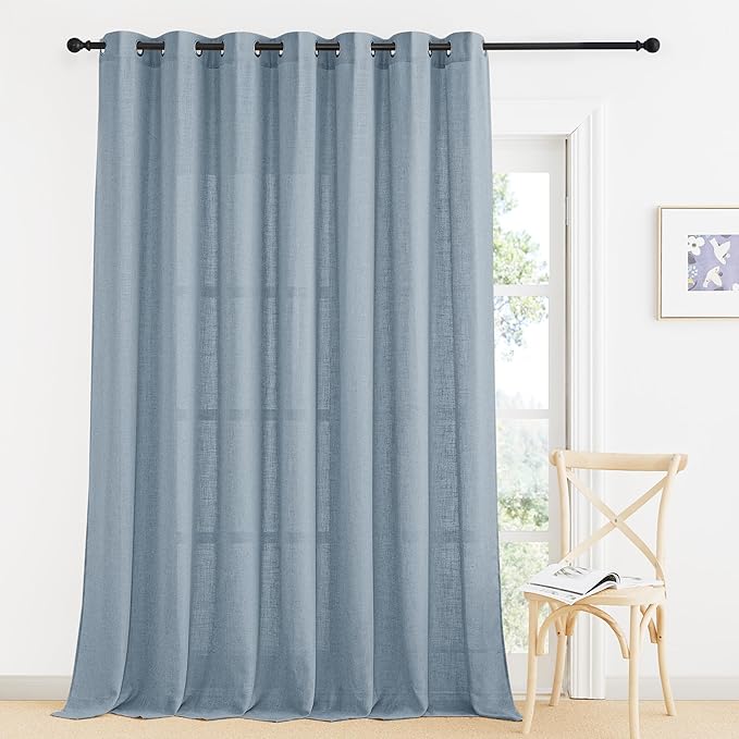 RYB HOME Light Filtering Linen Sheer Curtains for Bedroom Nursery, Semi Transparent Burlap Wrinkle Resistant for Home Office Privacy Country Rustic Design, Dusty Blue, W 60 x L 84, 1 Pc