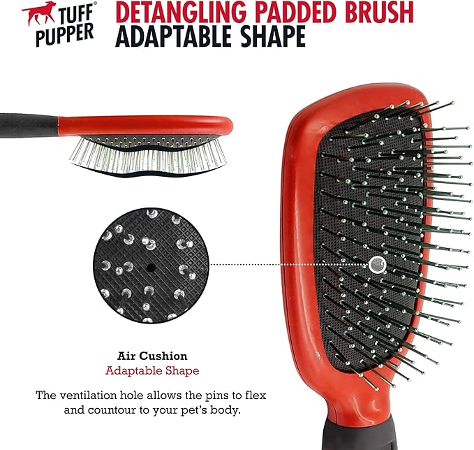 Tuff Pupper Stainless Steel Pin Brush for Long or Short Hair Pets - Detangling & Dematting Undercoat Brush for Dogs, Cats, and All Pets-Mewly Pet