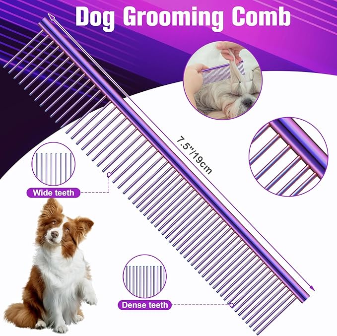 Professional Dog Grooming Scissors Set - 6.5" Thinning, 7" Straight, 7" Up-Curved, 7" Down-curved Scissors and Comb for Dog Cat Pet (Purple)-Mewly Pet