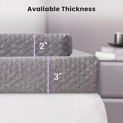 SINWEEK 2 Inch Gel Memory Foam Mattress Topper King Size, Pad for Back Pain, Bed Topper with Removable Soft Cover, CertiPUR-US Certified,Grey