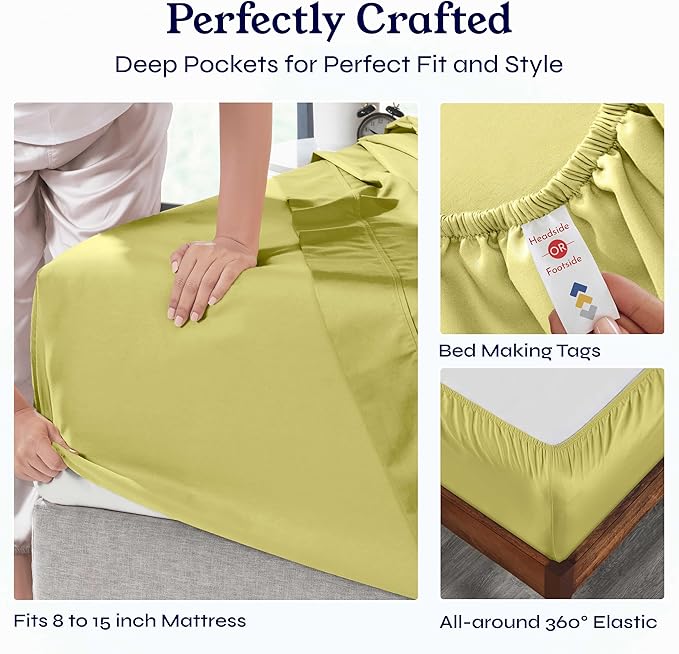 California Design Den Twin XL Sheet Sets - 400 Thread Count Sateen, 100% Cotton Sheets Twin XL, Deep Pockets, Cooling and Durable Bedding for Dorm Rooms & Adults - Celery Green