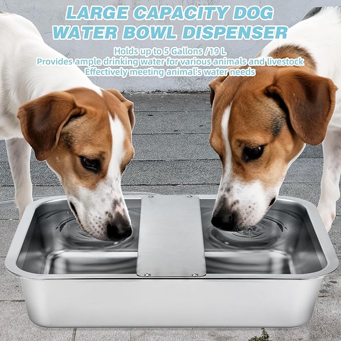 5 Gallon Automatic Dog Water Dispenser, Large Dog Water Bowl Dispenser for Outdoor, Stainless Steel Pet Bowl for Waterer Auto Fill Pet Waterer for Livestock Dogs Cats Chicken Fit 3/4'' GHT Faucet-Mewly Pet