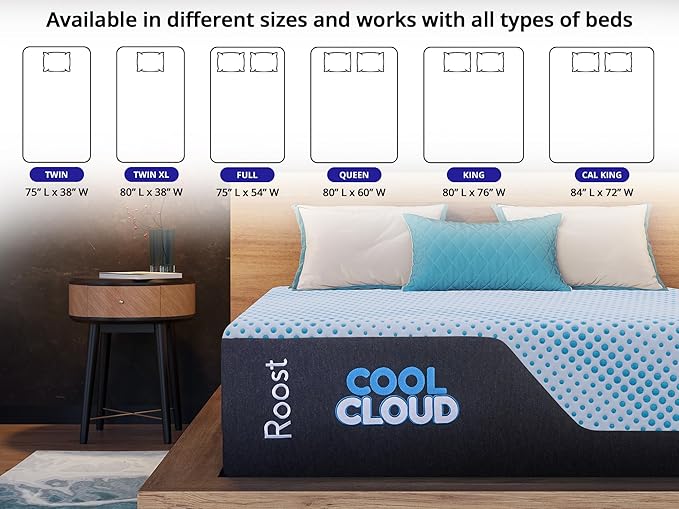 ROOST SLEEP Memory Foam Mattress, 14-Inch California King – Cool Cloud Gel Foam Bed with Soft Support and Cooling Relief – Spacious Pressure-Relieving Mattress