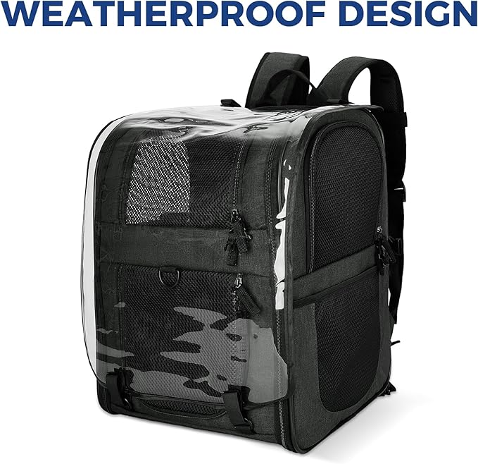 Apollo Walker Pet Carrier Backpack for Large/Small Cats and Dogs, Puppies, Safety Features and Cushion Back Support for Travel, Hiking, Outdoor Use (Black-Expandable)-Mewly Pet