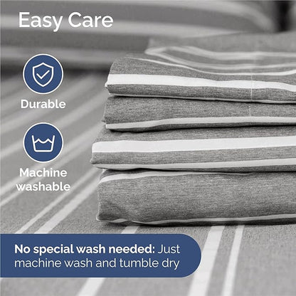 Split King 7 Piece Sheet Set - Comfy Breathable & Cooling - Soft Hotel Luxury Bedding Set w/ 8-16 Inch Deep Pockets - 1 Flat & 2 Fitted Sheet & 4 Pillowcases - Cozy and Wrinkle Free - Grey Stripes 3
