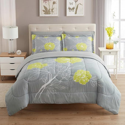 Sweet Home Collection 7 Piece Comforter Set Bag Solid Color All Season Soft Down Alternative Blanket & Luxurious Microfiber Bed Sheets, Florence, Full