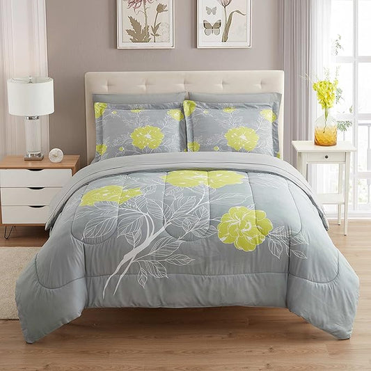Sweet Home Collection 7 Piece Comforter Set Bag Solid Color All Season Soft Down Alternative Blanket & Luxurious Microfiber Bed Sheets, Florence, Full