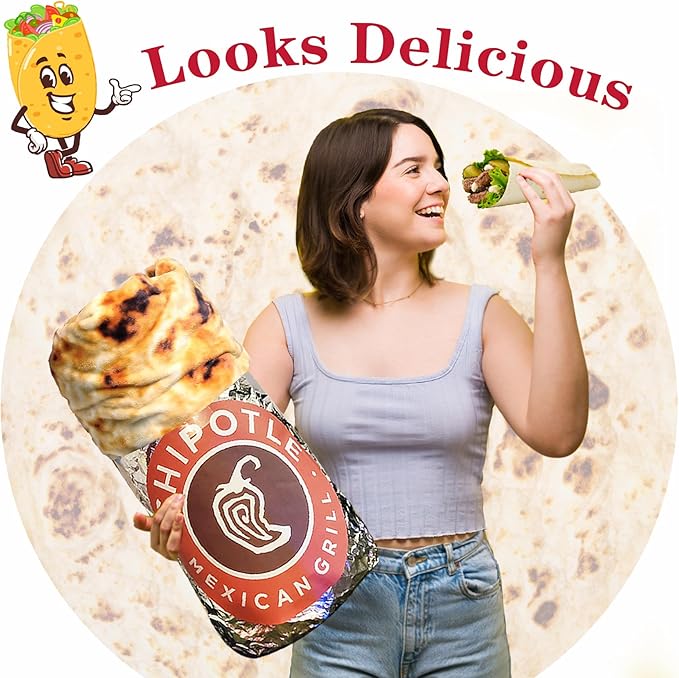 Jorbest Burritos Tortilla Throw Blanket Birthday Gifts for Adult and Kids, Realistic Tortilla Food Blanket Funny Gifts for Women Men Teen Mom Dad, 285 GSM Soft Flannel Taco Blanket (Tan, 47 inches)