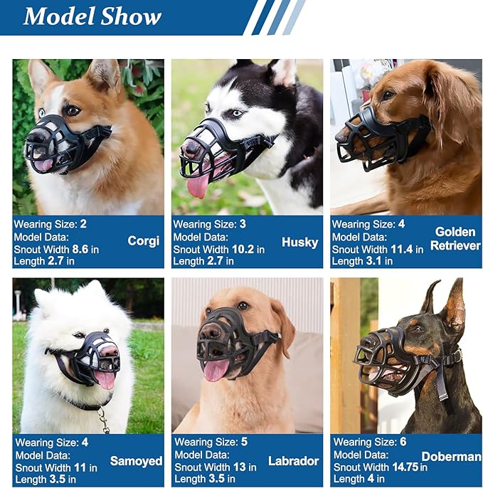 BARKLESS Dog Muzzle, Basket Muzzle Anti Biting Chewing, Sturdy Lightweight Cage Mouth Cover for Small Medium Large Sized Dogs, Allows Panting Drinking, Suitable for Grooming Trimming Training-Mewly Pet