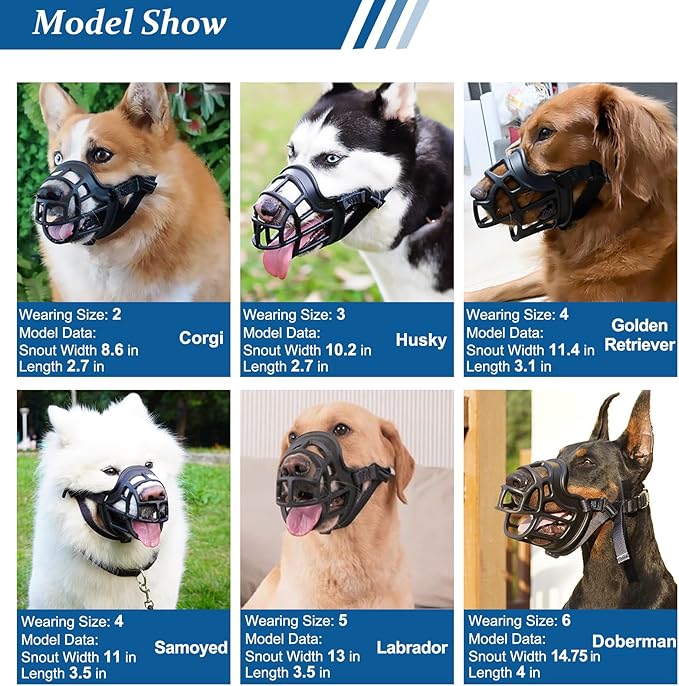 BARKLESS Dog Muzzle, Basket Muzzle Anti Biting Chewing, Sturdy Lightweight Cage Mouth Cover for Small Medium Large Sized Dogs, Allows Panting Drinking, Suitable for Grooming Trimming Training-Mewly Pet