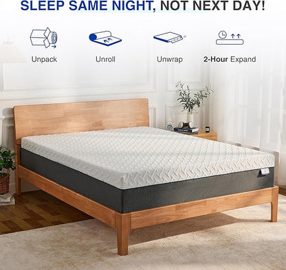 10 Inch Green Tea Memory Foam Mattress, Queen Memory Foam Mattress in a Box, Gel Infused Foam for Pressure Relief and Cool Sleep, CertiPUR-US Certified, Medium Firm