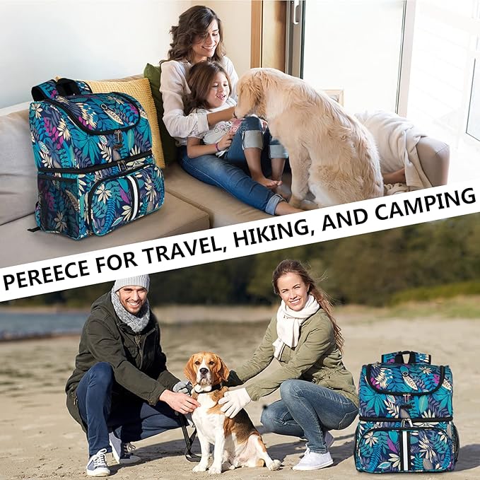 BAGLHER Pet Travel Bag, Double-Layer Pet Supplies Backpack (for All Pet Travel Supplies), Pet Travel Backpack with 2 Silicone Collapsible Bowls and 2 Food Baskets Hawaii-Mewly Pet