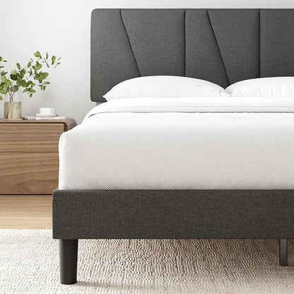 ZINUS Queen Maya Upholstered Bed Frame with Asymmetric Headboard, Durable Wooden Slats, Sturdy Framework, Noise Free Sleep, No Box Spring Needed, Easy Assembly, Eco Friendly Packaging, Dark Grey
