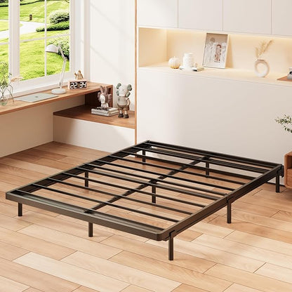 1.6 Inch King Box Spring Low Profile Heavy Duty Metal King Size Box Spring Bed Base Bunkie Board, Sturdy Mattress Foundation, Easy Assembly, Noise Free, Black