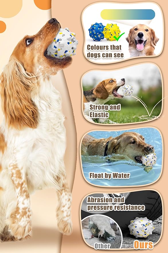 2.36'' Dog Balls for Dogs Aggressive Chewers Indestructible Tennis Durable Bouncy Interactive Dog Toy Balls for Fetch Game Floating Training(White Medium)-Mewly Pet