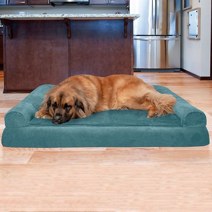 Furhaven Orthopedic Dog Bed for Large Dogs w/ Removable Bolsters & Washable Cover, For Dogs Up to 125 lbs - Plush & Suede Sofa - Deep Pool, Jumbo Plus/XXL-Mewly Pet