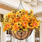 Waipfaru Artificial Fake Fall Hanging Mums Plants Flowers Basket for Outdoor, Faux Mums Floral Hanging Plant in Hang Planter Look Real UV Resistant for Porch Patio Balcony Yard Outdoor Decor (1Pcs)