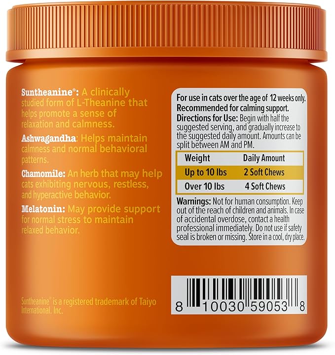 Zesty Paws Calming Chews for Cats - Composure & Relaxation for Everyday Stress & Separation - with Ashwagandha, Organic Chamomile, L-Theanine & L-Tryptophan – Bacon - 60 Count - Cat-Mewly Pet