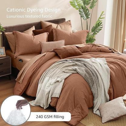 Monbix Full Size Comforter Set, Autumn Leaf Bedding Comforter for Full Size Bed Set Reversible, Bedding Sets Full 7 Pieces, Cationic Dyeing Bed in a Bag with Comforter, Sheets, Pillowcases & Shams