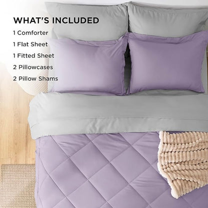 Bedsure Full Size Comforter Set - 7 Pieces Reversible Light Purple Bedding, Full Size Bed Set for All Seasons, Bed in a Bag with Down Alternative Comforter, Sheets, Pillowcases & Shams
