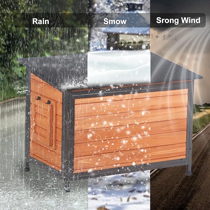 Dog House Outdoor Insulated 34.3" L Dog Kennel 6 Sides All-Round Foam Winter Weatherproof for Small Medium Dogs with Strong Metal Chew Proof Frame-Mewly Pet