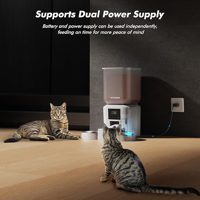 Automatic Cat Feeder for 2 Cats - 8L/34 Cups Large Capacity Auto Food Dispenser with LCD Screen, 2 Food Trays, Timed Cat Feeder, Up to 50 Portions 6 Meals Per Day, Keep Fresh, White-Mewly Pet