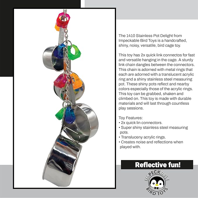 1410 Stainless Pot Delight from Parrots Cockatiels Conures Budgies Macaws Lovebirds African Greys Parrot Toys Stainless Foraging Chew Treat Noise-Making Fun Sensory Enrichment.-Mewly Pet