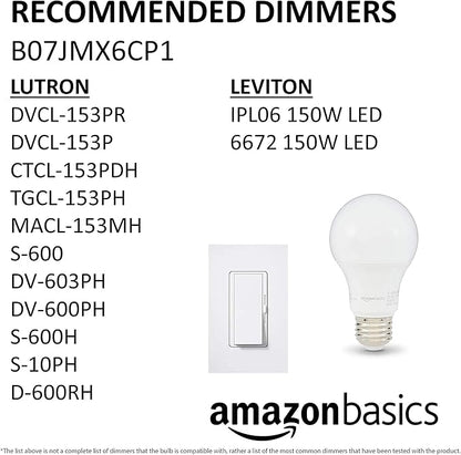 Amazon Basics A19 LED Light Bulbs, 60 Watt Equivalent, Energy Efficient 9W, E26 Standard Base, Daylight White 5000K, Dimmable, 10,000 Hour Lifetime , 6-Pack