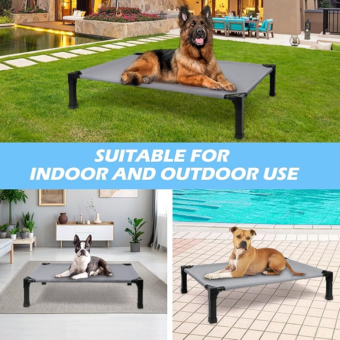 Heeyoo Elevated Dog Bed, Cooling Raised Pet Cot with Chew Proof Washable Breathable Mesh and Metal Frame, Portable Dog Cot Bed with No-Slip Feet for Outdoor or Indoor Use-Mewly Pet