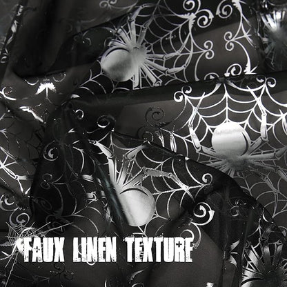 NICETOWN Black Sheer Halloween Curtains with Silver Spider Foil Print, Grommet Flowing Voile Sheer Window Treatment for Gothic Bedroom, W54 x L84, 2 Panels