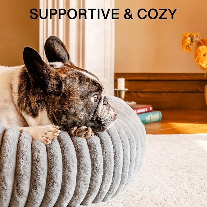 MEWOOFUN Donut Dog Beds for Small Dog, Calming Bed Round Cute Puppy Bed with Non-Slip Bottom, Fluffy Washable Pet Bed for Puppy and Kitten (Grey, S (25x25x7))-Mewly Pet