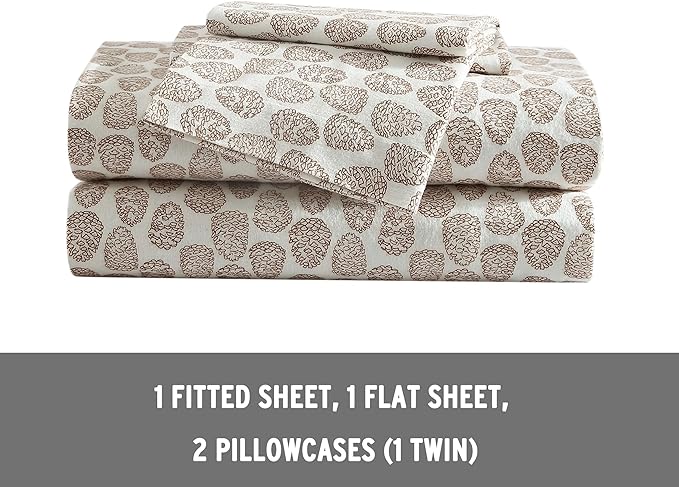 Eddie Bauer - Full Sheets, Cotton Flannel Bedding Set, Brushed For Extra Softness, Cozy Home Decor (Little Creek Pine Cone Beige, Full)