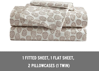 Eddie Bauer - King Sheets, Cotton Flannel Bedding Set, Brushed For Extra Softness, Cozy Home Decor (Little Creek Pine Cone Beige, King)