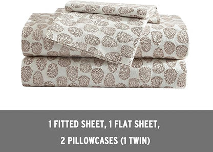 Eddie Bauer - Twin Sheets, Cotton Flannel Bedding Set, Brushed For Extra Softness, Cozy Home Decor (Little Creek Pine Cone Beige, Twin)