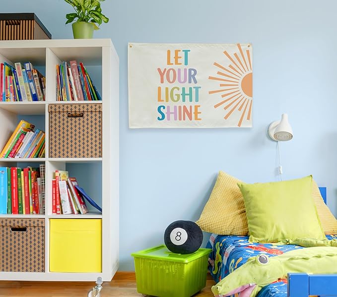 Nursery Rectangular Canvas Banner Flag Wall Sign Decor for Baby Boy Girl Kids-Nursery Baby Room Above Crib Bedroom Playroom Reading Room Decor-Baby Shower Birthday Christmas Gift-Let Your Light Shine
