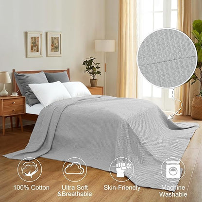 PHF Pre-Washed Cotton Waffle Weave Family Blanket,Oversized King Size 120"x 120"-Snag Proof Lightweight Breathable, 10'x 10' Huge Extra Large Big-Elegant Aesthetic Home Decoration Gift, Light Grey
