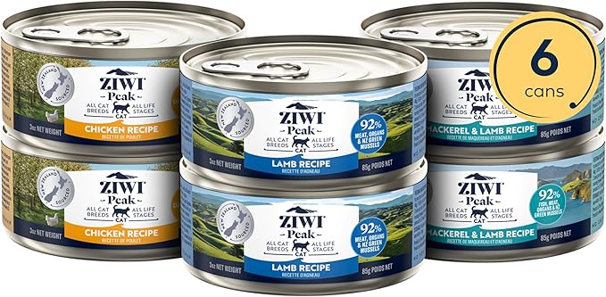 ZIWI Peak Wet Cat Food Variety Pack - Chicken, Mackerel & Lamb, and Lamb, 6 Pack (3oz Each)-Mewly Pet