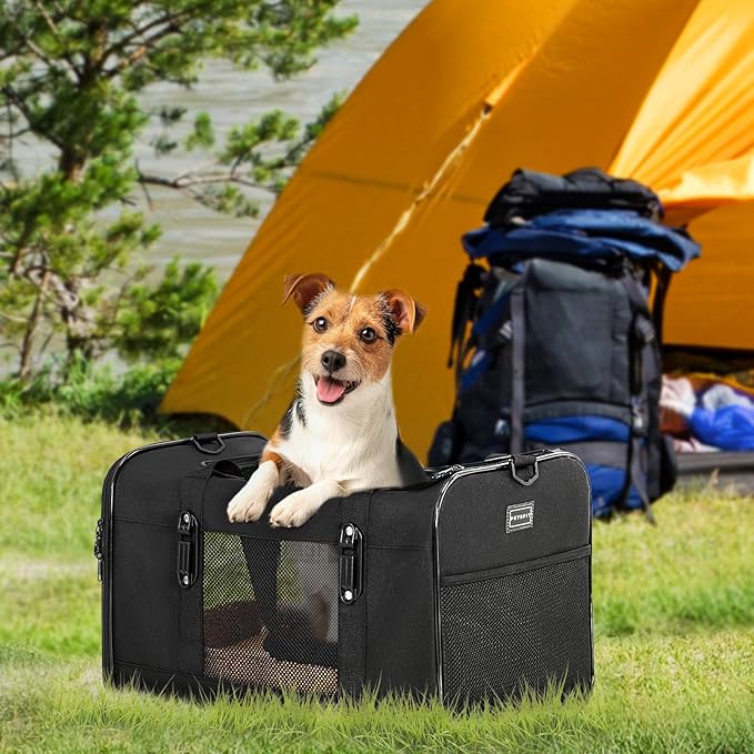 Petsfit 19x12x12 Pet Carrier for Large Cats (up to 20 lbs), Soft-Sided Small Dog Travel Carrier, Upgraded with Patented Buckle and Soft Padding, Ideal for Car Road Trips,Black-Mewly Pet