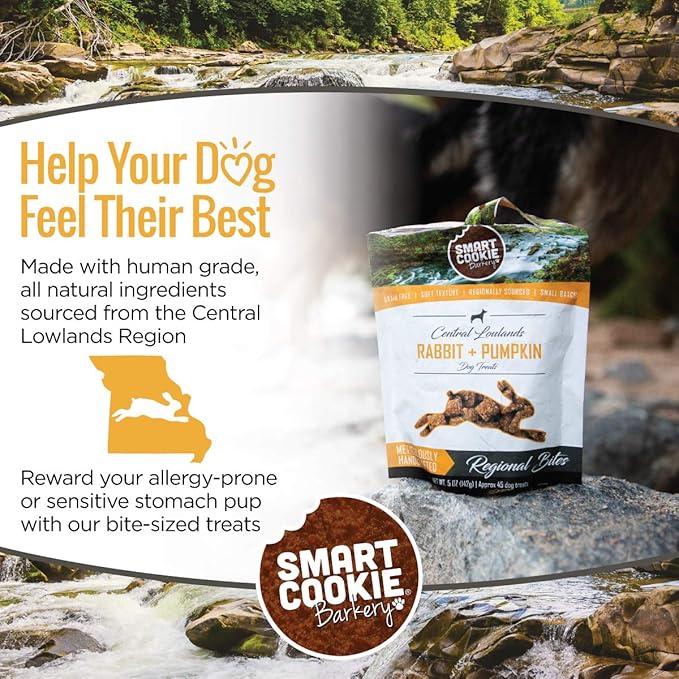 Smart Cookie All Natural Dog Treats - Rabbit & Pumpkin - Training Treats for Dogs with Allergies or Sensitive Stomachs - Soft Dog Treats, Grain Free, Chewy, Human-Grade, Made in USA - 5oz, Pack of 3-Mewly Pet