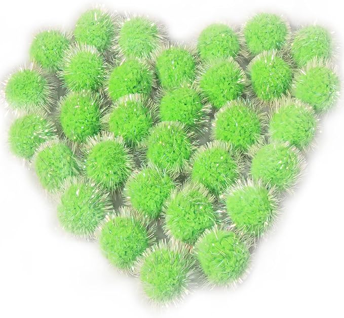 VAPKER 30 Pcs Cat Ball Toys Sparkle Balls Extra Large 2 Inch Cat's Favorite Chase Glitter Ball Glitter Tinsel Pom Poms Balls Green Color-Mewly Pet
