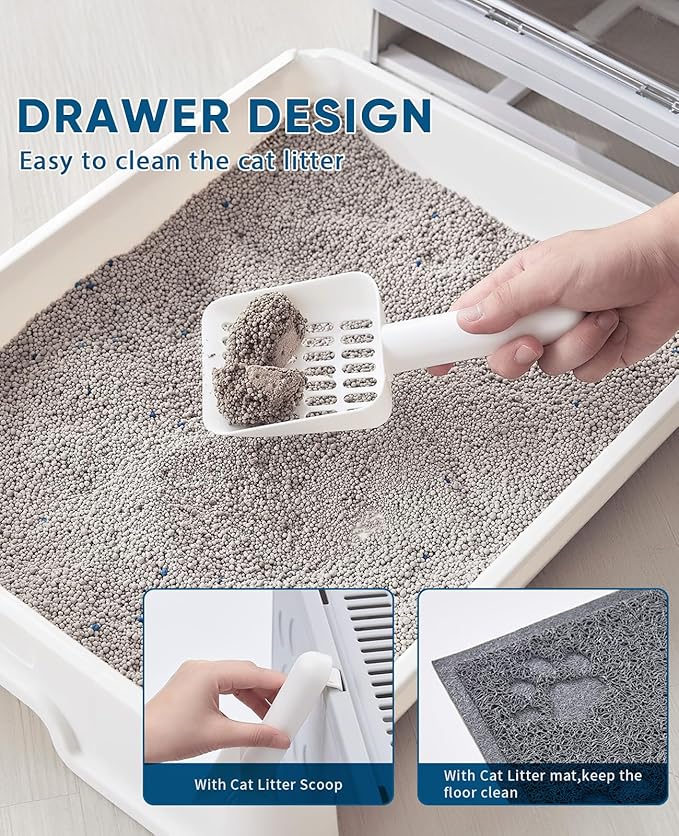 Cat Litter Box with Litter Mat and Scoop, Large Foldable Litter Box with Lid, Front Entry Top Exit Kitty Box, Odor Control, Easy to Clean (Grey)-Mewly Pet