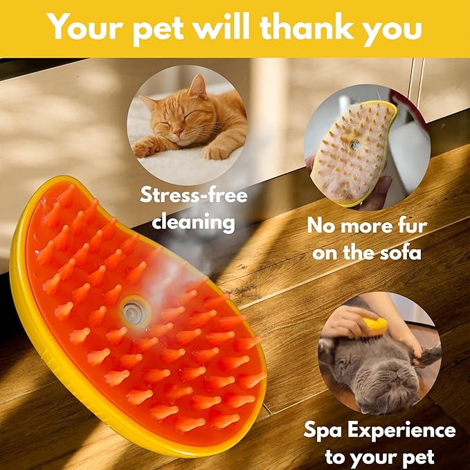 Steam Cat Brush for Indoor Cats – Mist Spray Comb for Shedding & Hair Removal | Silicone Pet Grooming Tool for Long-Haired Cats & Dogs-Mewly Pet