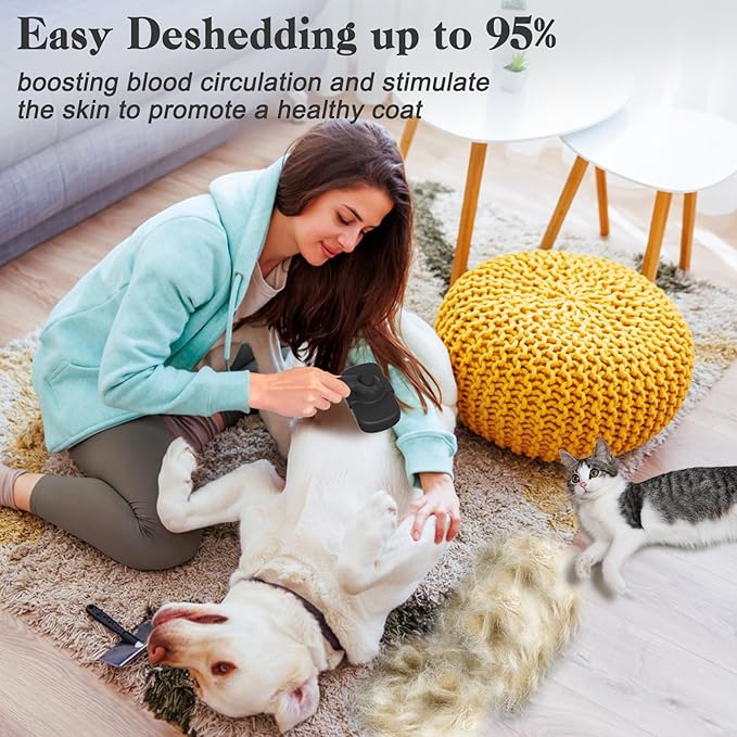 Self Cleaning Shedding Brush - Skin Friendly Grooming Tool for Dogs, Cats, and Puppies, Deshedding and Hair Removal for Long and Short Haired Pets, Black-Mewly Pet